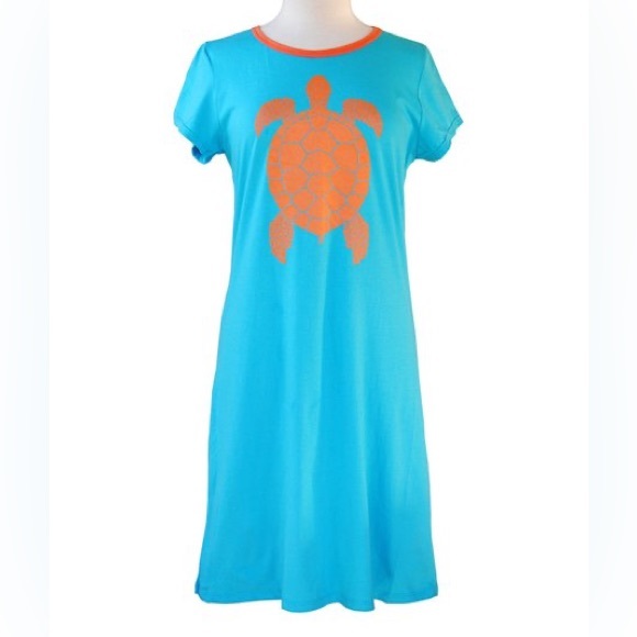 Haley and the Hound Dresses & Skirts - Haley and the Hound Amelia T-Shirt Dress - Turtle - blue and orange - XS NEW